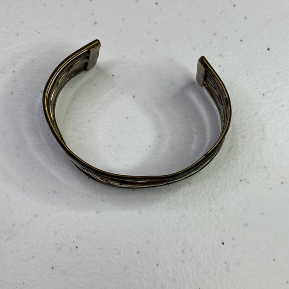 Vintage Mixed Metal Copper & Brass Open Cuff Bracelet With Braided Design - Picture 6 of 8